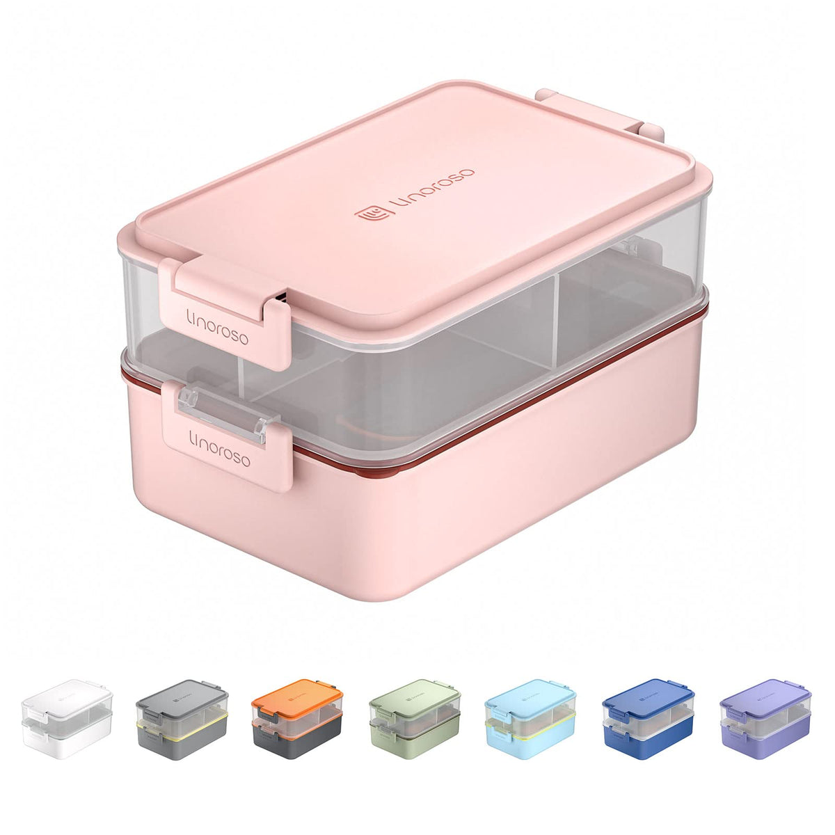 linoroso Stackable 2-Tier Adult Bento Box, 4 Compartments - Pale Mint