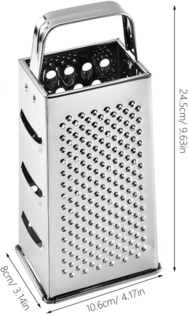 Ciieeo Multifunctional 4-Sides Box Grater Stainless Steel Kitchen Gadget for Cheese Vegetable Fruit Grating and Slicing with Comfortable Grip Compact 9.64X4.17X3.14 Inch