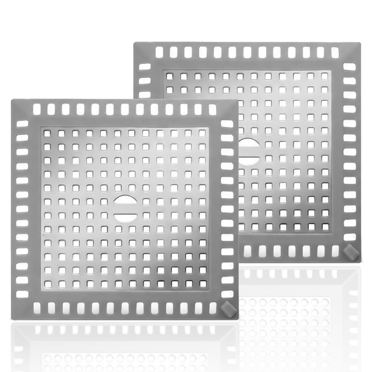 Folklyzo Drain Hair Catcher, 2pcs Square Shower Drain Cover for Bathroom, Drain Strainer, Stainless Steel and Silicone (Square)