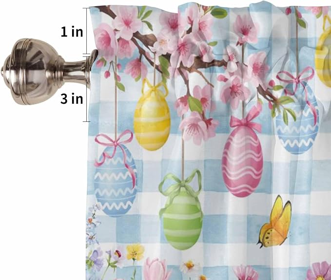 Happy Easter Bedroom Curtains 63 Inches length, Spring Watercolor Bunny Eggs