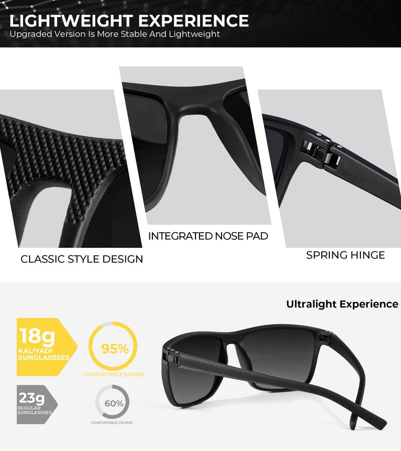 KALIYADI Polarized Sunglasses Men, Lightweight Mens Sunglasses Polarized UV Protection Driving Fishing Golf (Black/Dark Blue/Red)