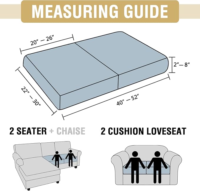 H.VERSAILTEX Stretch Chenille Couch Cover Furniture Protector Seat Cushion Sofa Cover 2 Cushions Non-Slip Couch Covers for Sofa Pets with Elastic Bottom (2 Piece Loveseat Cushion Covers, Grey)
