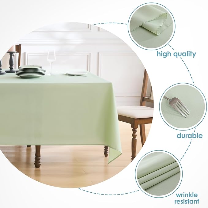 VidaFete 1 Pack Tablecloth 90 * 156inch Rectangle Table Cloth Polyester, Stain Wrinkle Resistant Polyester Dining Table Cover for Kitchen Dinning Party Wedding Tabletop Buffet Decoration(Sagegreen)