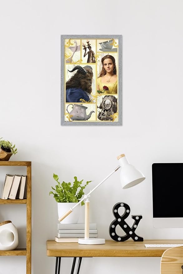 Trends International Disney Beauty And The Beast - Group Wall Poster, 22.4L x 14.7W, Gray Framed Version