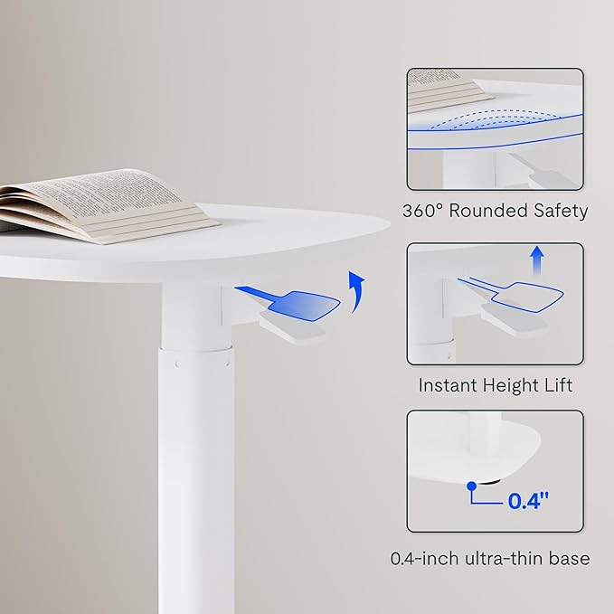 FLEXISPOT Adjustable C Table Mobile Snack Side End Table Sofa Couch Bedside Table Laptop Cart TV Tray Night Stand Small Space Side Table(23.6" W x 13.8" D,White)