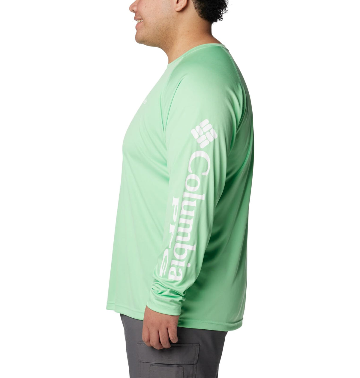 Columbia Men's Terminal Tackle Long Sleeve Fishing Shirt, Ocean Mint/White Logo, 1X