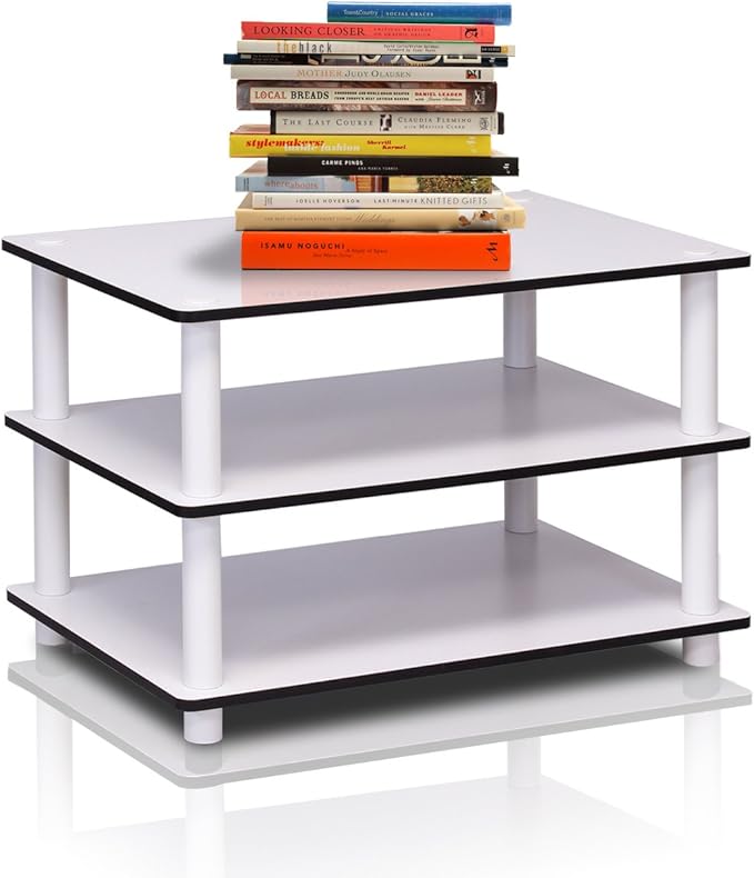 Furinno JUST Coffee Table, 3-Tier Modern Coffee Table with Open Shelf, Toolless Assembly Side Table, for Living Room, Bedroom, Home Office, White