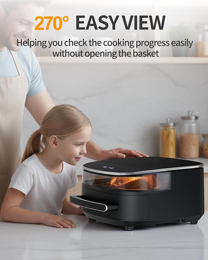 6QT Large Air Fryer, 11-in-1 Air Fryer Top & Bottom Heating, No Flip Needed