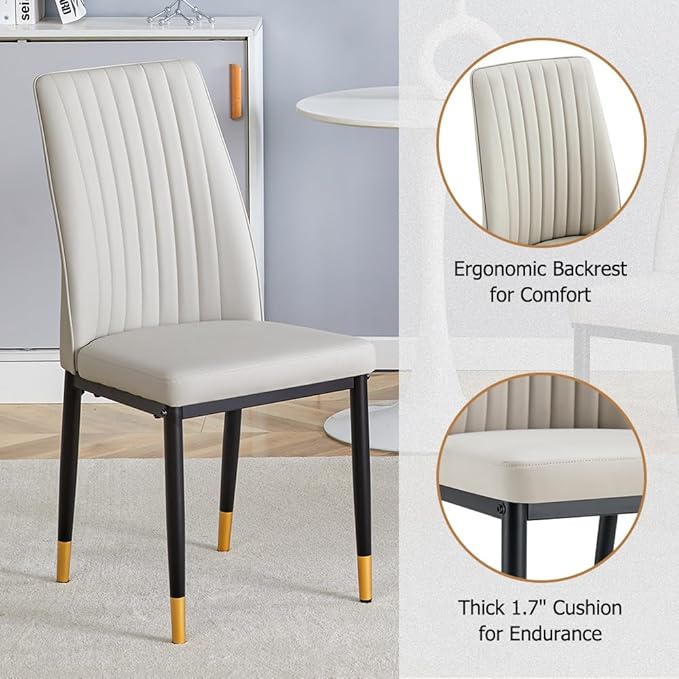 Modern Dining Table Set for 6, Marble Kitchen Table Chair Set for 6, Rectangular Kitchen Table with 6 Pu Leather Upholstered Chair for Dining Room (White with 6 Light Grey Chairs)
