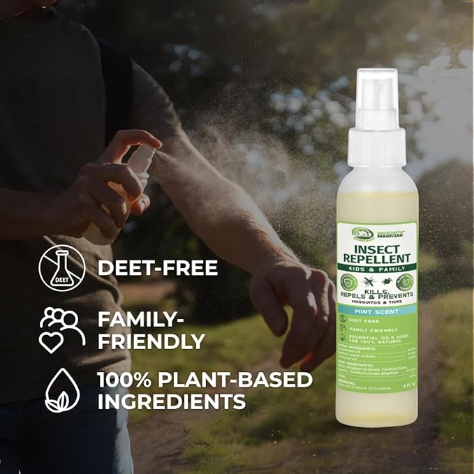Mosquito Magician Natural Bug Spray for Body – Kid Safe Mosquito Repellent with Natural Essential Oils, Kills, Repels, & Prevent Travel Size Bug Spray for Kids & Family – Mint, 4 OZ
