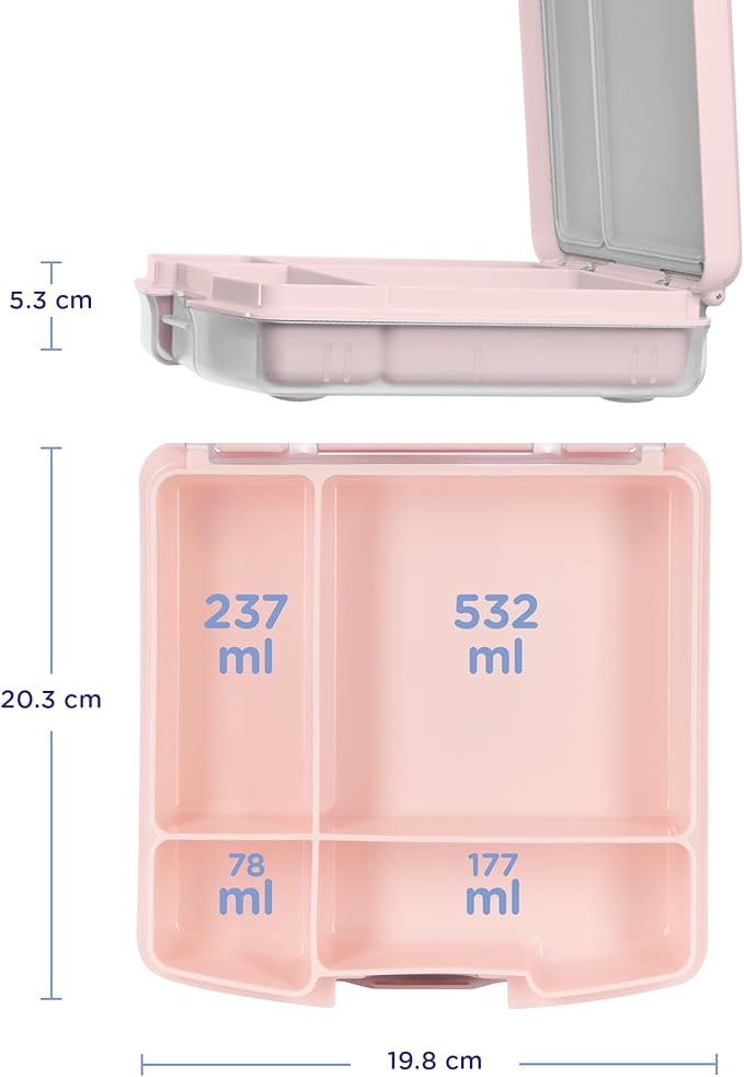 Ubbi Bento Lunch Box for Kids with 4 Compartments, BPA-Free, Leakproof, Dishwasher Safe, Food-Safe Material, Portion-Controlled Lunch Container, Back to School, Blush Pink