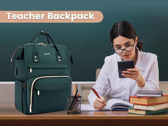 LOVEVOOK 17 inch Laptop Backpack Women, Large Travel Computer Back Pack with USB Charging Port, Anti Theft Backpack for Women Teacher Nurse Work, College Business, Dark Green