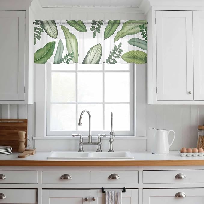 Summer Palm Leaf Sheer Valance Curtains