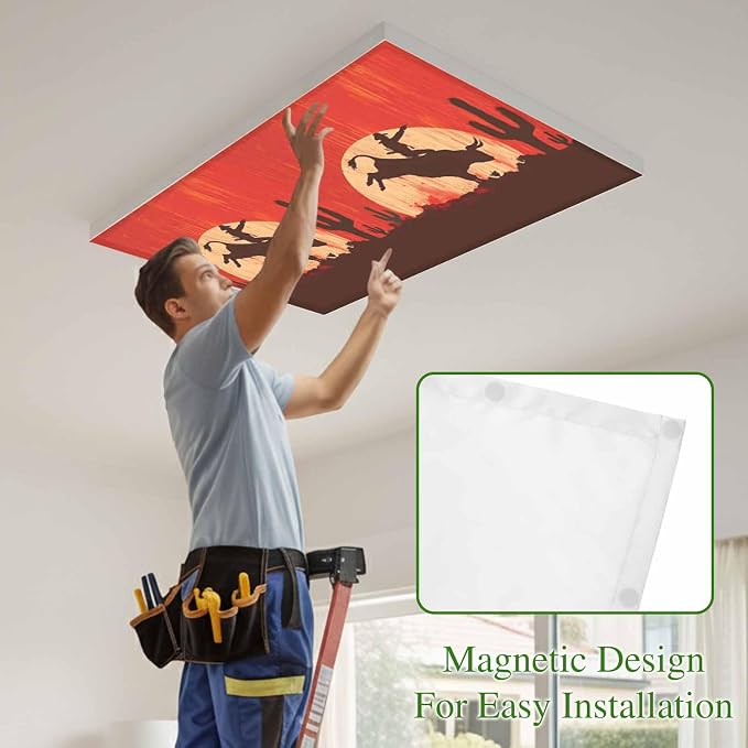 Fluorescent Light Covers for Drop Ceiling Western Cowboys Horse Riding on Red