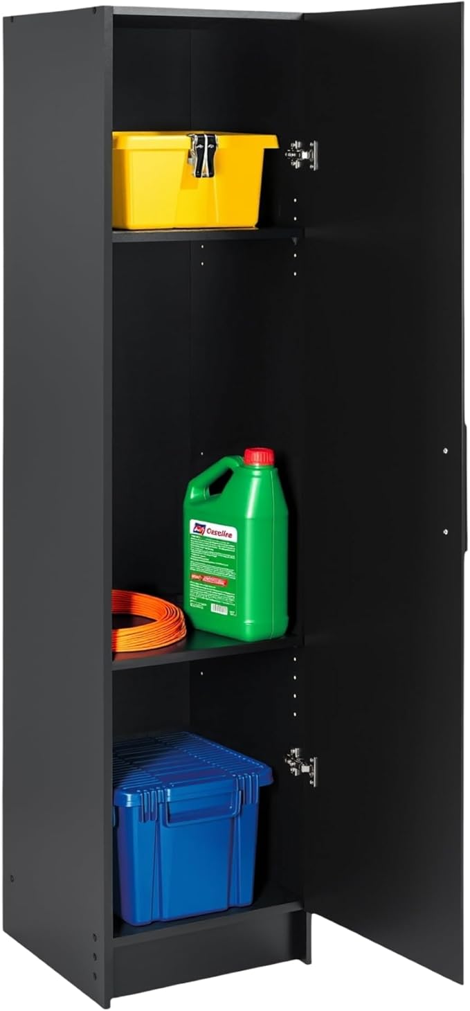 Prepac Elite 16” Wide Black Storage Cabinet with 2 Adjustable Shelves, Ideal for Bathroom, Pantry, Kitchen, Home Office, Laundry Organization, Good for Narrow Spaces 16”W x 65”H x 16”D, Black