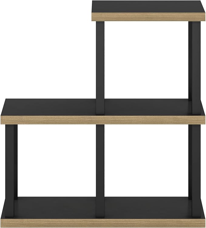 Furinno Turn-N-Tube Storage Shelves, 3-Cube Book Shelf, Accent Display Shelf, Toolless Open Shelves, Square Tubes, for Organization and Storage, Living Room, Garage, Home Office, Dark Americano