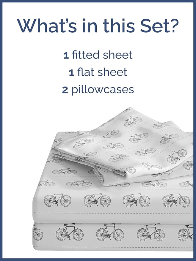 Kids Bikes Queen 4 Piece Sheet Set - Boys, Girls, Teens, Toddler - Easy Fit Deep Pockets - Breathable, Hotel Quality Bedding Sheets - Machine Washable - Wrinkle Free - Cute, Cozy, Soft - CGK Linens