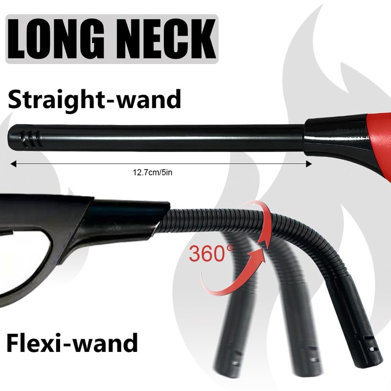 4 Pack Lighter Refillable Butane Lighters, Flexi-Wand Long Lighters for Candle Camping Fireplace Party BBQ Grill(Fuel Not Included)