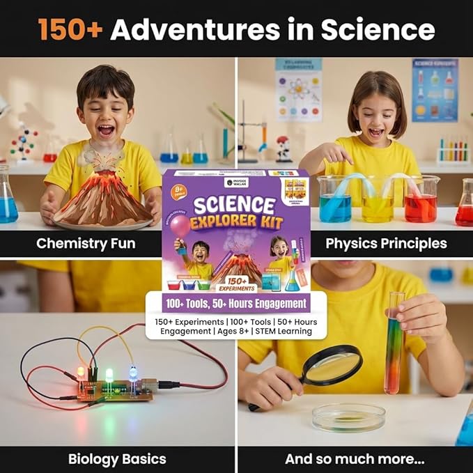 PW Science Kit for Explorer Kids with Instructions Manual 150+ Fun & Educational Science Experiments Kit DIY Kit for Kids Ages 8+ STEM Learning Toy & Kit Multicolor