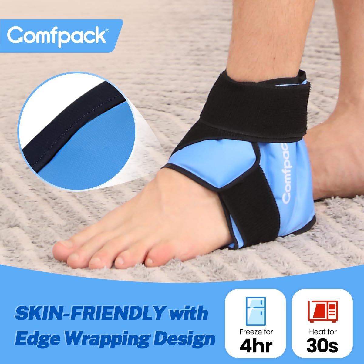 Comfpack Heel Ice Pack Wrap for Plantar Fasciitis Relief, Ankle Ice Pack Wrap for Swelling, FSA Eligible, Ice Pack for Injures Reusable, Gel Cold Pack for Achilles Tendonitis, Ankle Sprain, Heel Pain