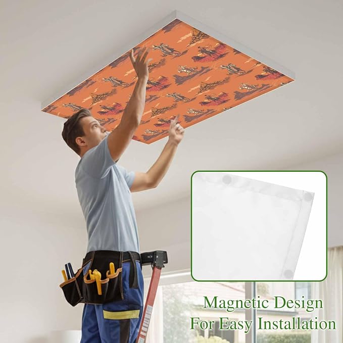 Cowboys Horses 2 Pcs Fluorescent Light Covers 4 x 2 Feet, Desert Ethnic Winds