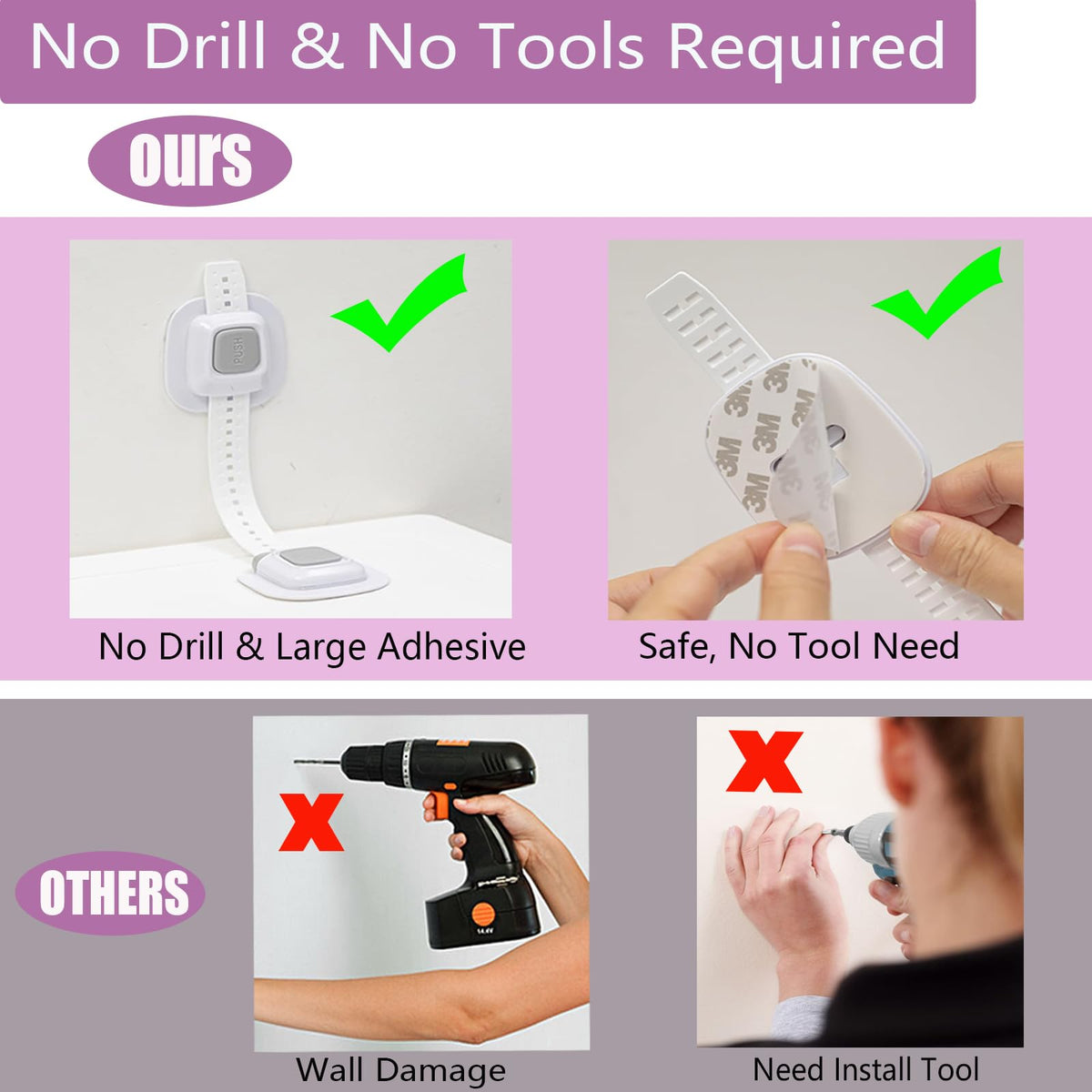 NestGuard No Drill Furniture Anchor, Adjustable Strap, 2 Packs