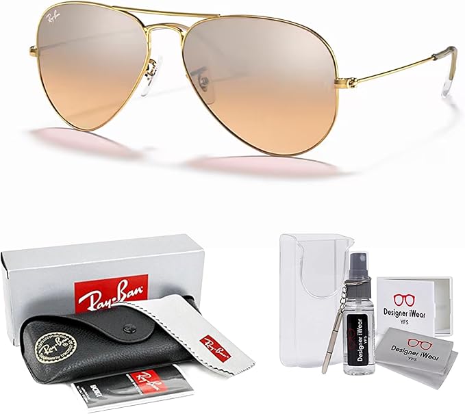 Ray-Ban RB3025 Metal Aviator Sunglasses For Men For Women +BUNDLE with ACCESSORY EYEWEAR KIT