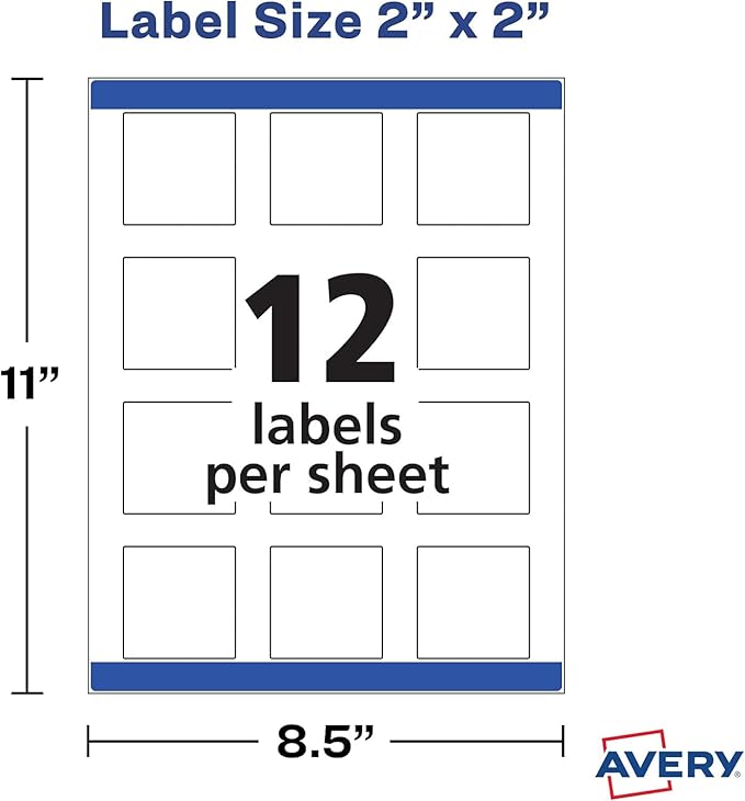 Square Labels with Sure Feed and TrueBlock, 2 x 2, White, 300/Pack