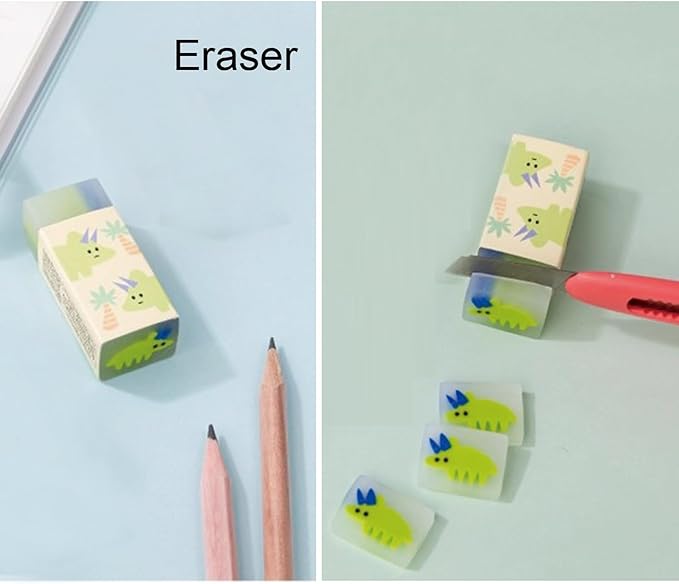 7 Pcs Cute Green Stationery Set Kawaii School Supplies Office Supplies Including Ballpoint Pens Pencil Sharpener Highlighter Correction Tape Eraser Utility Knife (Green)