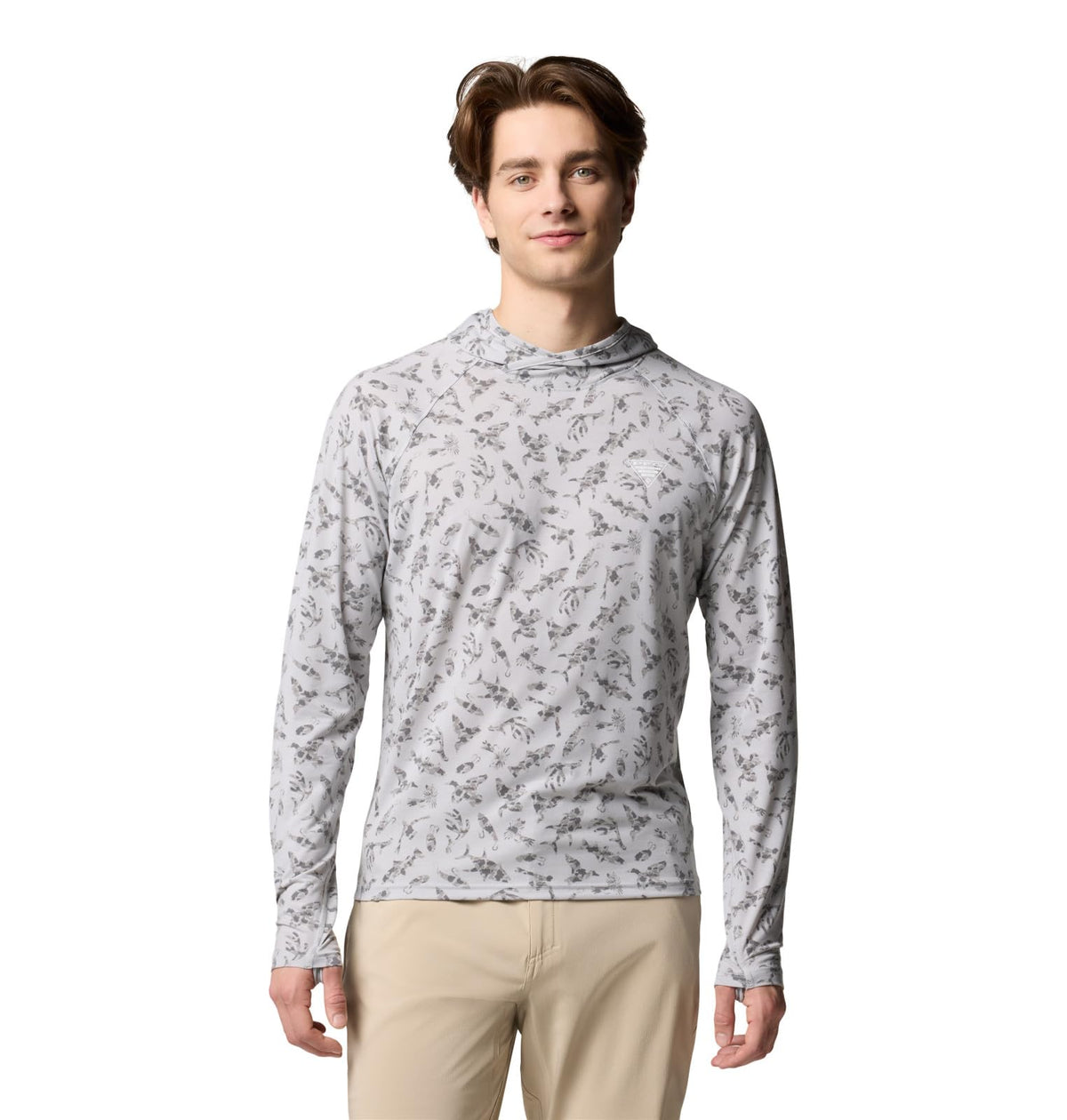 Columbia Men's PFG Uncharted Long Sleeve Sun Protection Hoodie, Cool Grey Huntfish, X-Large
