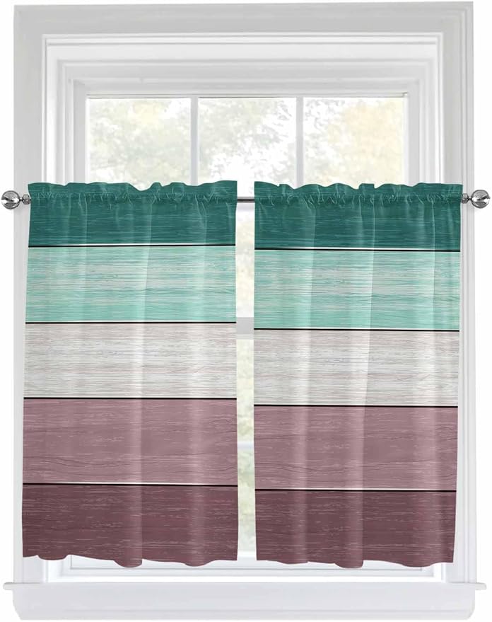 Retro Farm Woodcuts Texture Window Valance Curtains, 2 Panel