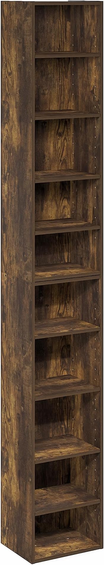 Furinno PASIR Book Shelf, 10-Tier Bookshelf, Bookcase with Open Shelf, 9.2 x 11.8 x 78.7, for Living Room, Bedroom, Home Office, Amber Pine