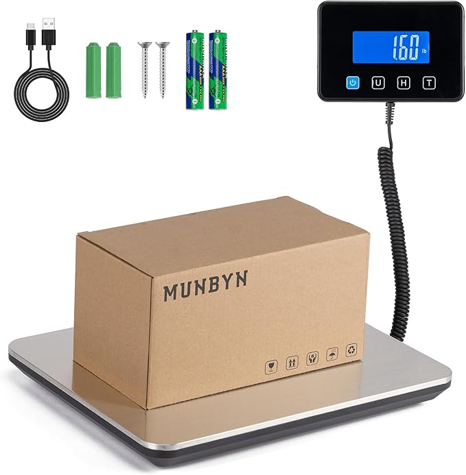 MUNBYN 130B Bluetooth Thermal Label Printer+Thermal Direct Shipping Label (Pack of 500 4x6 Per Roll Labels)+White Label Holder