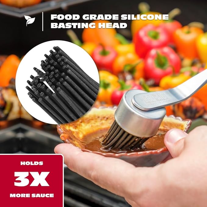 BBQ-AID Silicone Basting Brush for Grilling - Premium Acacia Wood Sauce Brush for BBQ & Smoking - Heat Resistant Marinade & Meat Brush - Dishwasher Safe Cooking Brush - Perfect For Fathers Day Gift