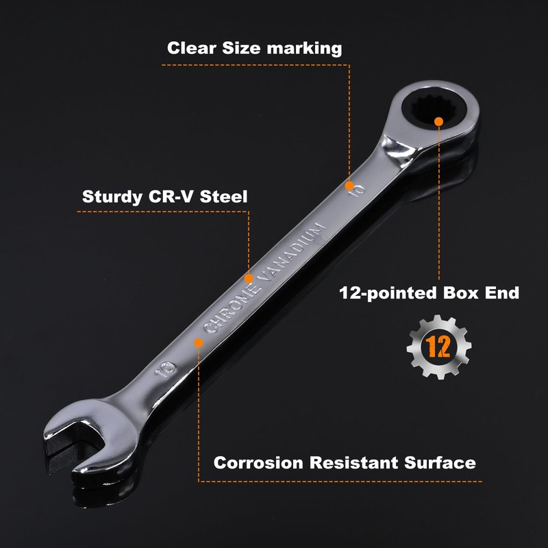 Egofine Ratcheting Wrench Set, 6 mm - 24 mm Metric Wrench Set 18pc, 72 Teeth Combination Wrenches Set, Chrome Vanadium Steel with a Roll Up Storage Bag