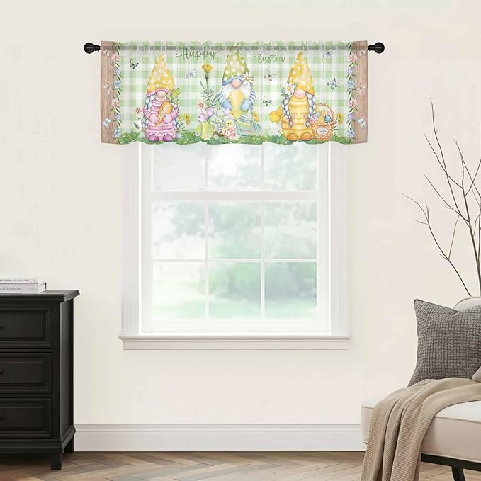 Easter Sheer Valances for Windows 42"x12", Light Filtering Kitchen Curtains