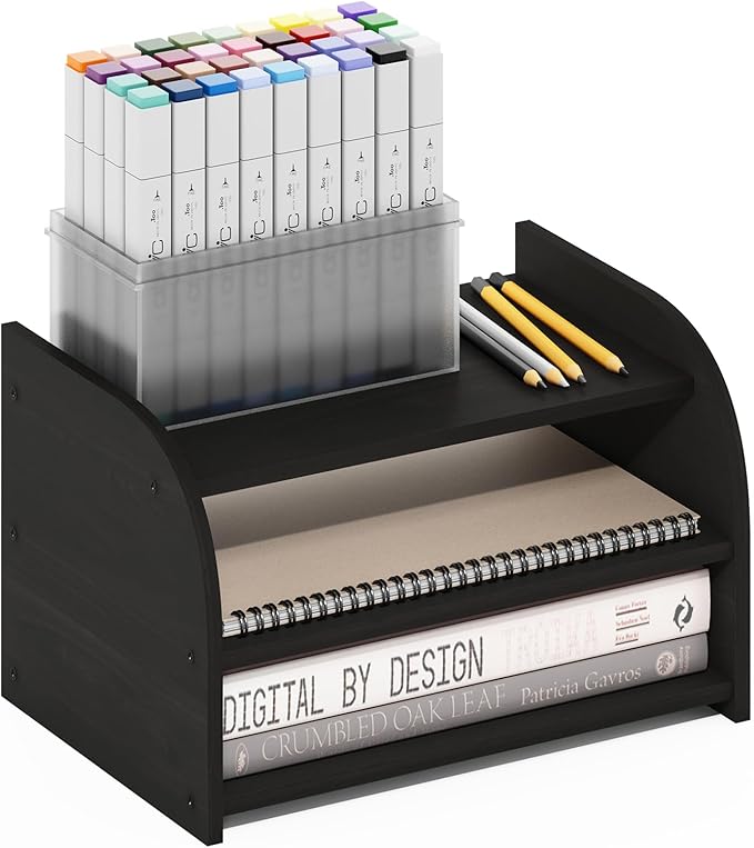 Furinno Classic Desk Organizers and Accessories, 3-Tier Monitor Riser, Office Organization, Desk Top Book Shelf, for Office Supplies, Desk Accessories, Espresso