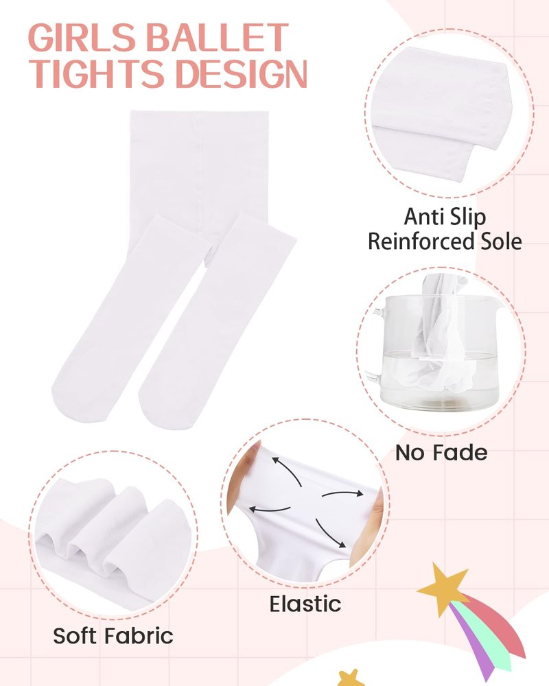 Century Star Toddler Ballet Tights White for 1-3t Girls-Soft Footed Dance Tights Leggings