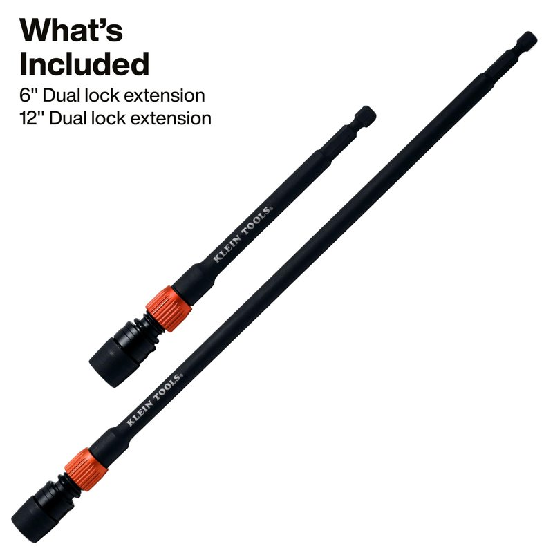 Klein Tools 80208 6 and 12-Inch Dual-Lock Extension Set, 1/4-Inch Hex Shank Impact Bit Holder, Quick-Release Locking Mechanism with Secondary Twist Lock, Compatible with Impact Drivers and Drills