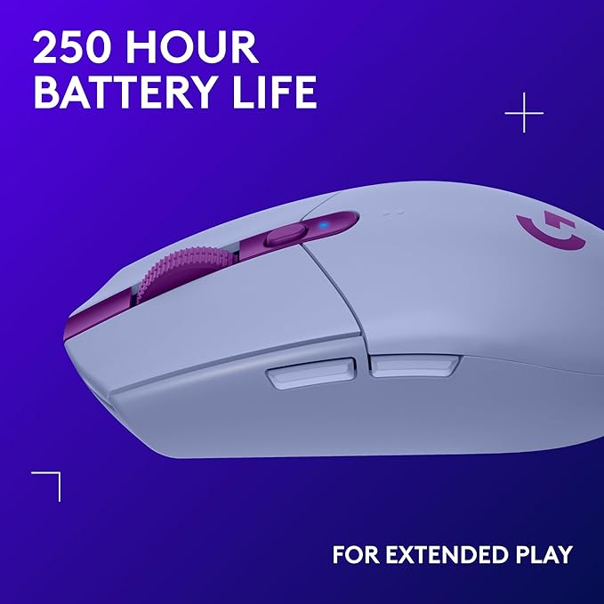 Logitech G305 Lightspeed Wireless Gaming Mouse, Hero Sensor, 12,000 DPI, Lightweight, 6 Programmable Buttons, 250h Battery, On-Board Memory, Compatible with PC, Mac - Lilac