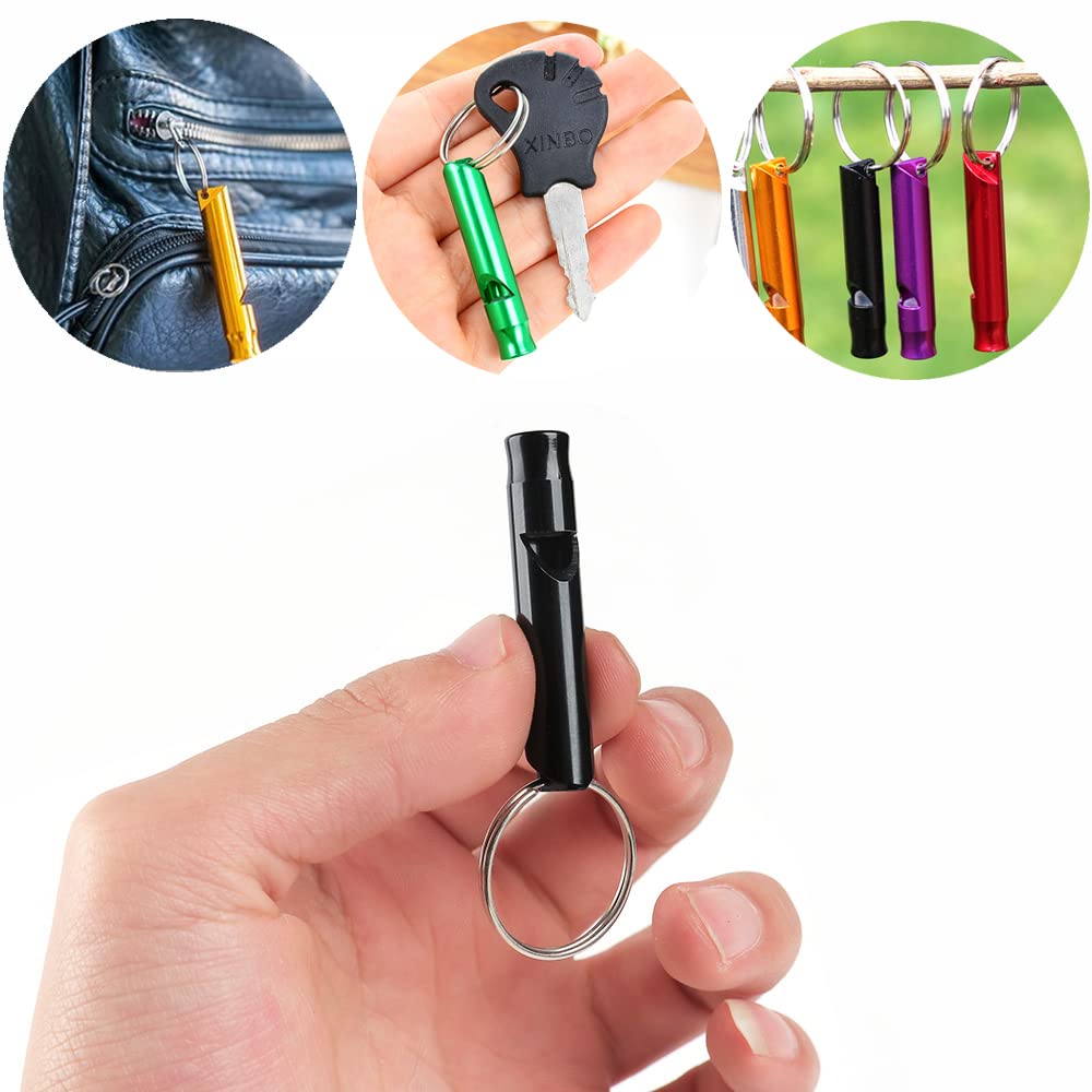 50 Pieces Emergency Whistle with Keychain Aluminum Survival Whistle Key Chain for Camping Hiking Boating Hunting Fishing