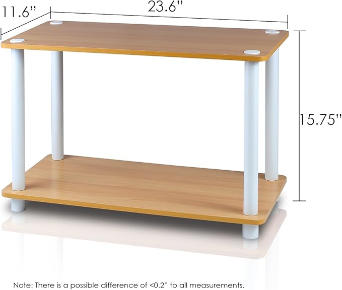Furinno Turn-N 2-Tier No Tools Tube Shelf/End Table, Single, Beech/White