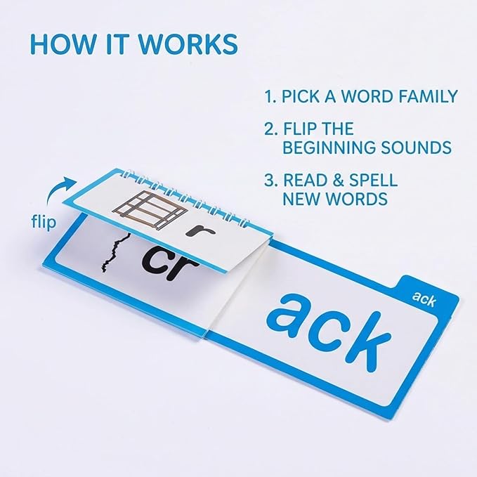30 Word Family Build Book & Read and Rhyme Flip Book - Phonics & Sight Words Flash Cards for Preschool/Kindergarten, Fun Learning Tools for Classroom Homeschool to Master Early Reading