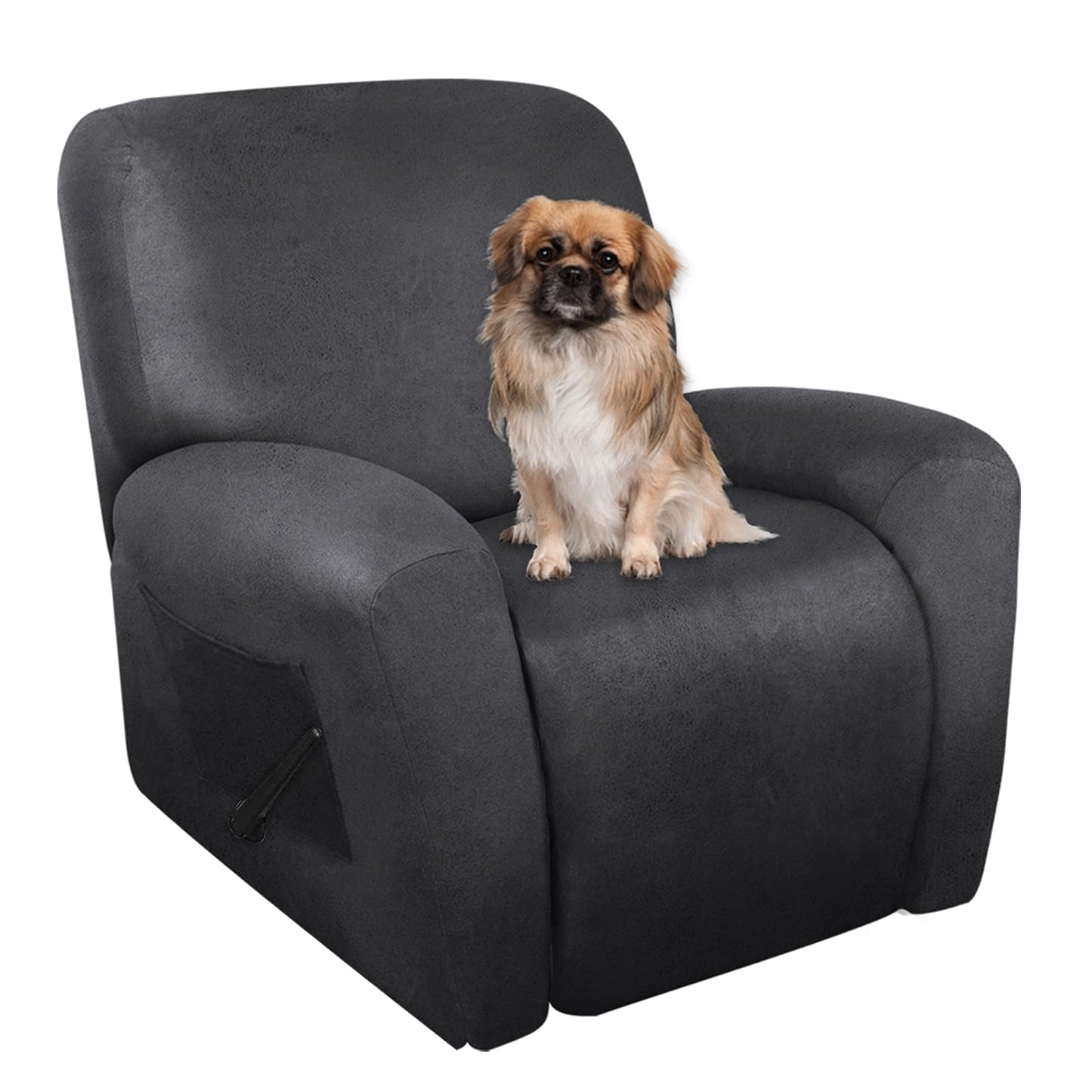 ANARACHON Leather Look Recliner Chair Covers Stay in Place 4-Piece Lazy Boy Recliner Slipcovers for Reclining Chair Furniture Protector Spandex Fabric Washable (X-Large, Dark Gray)
