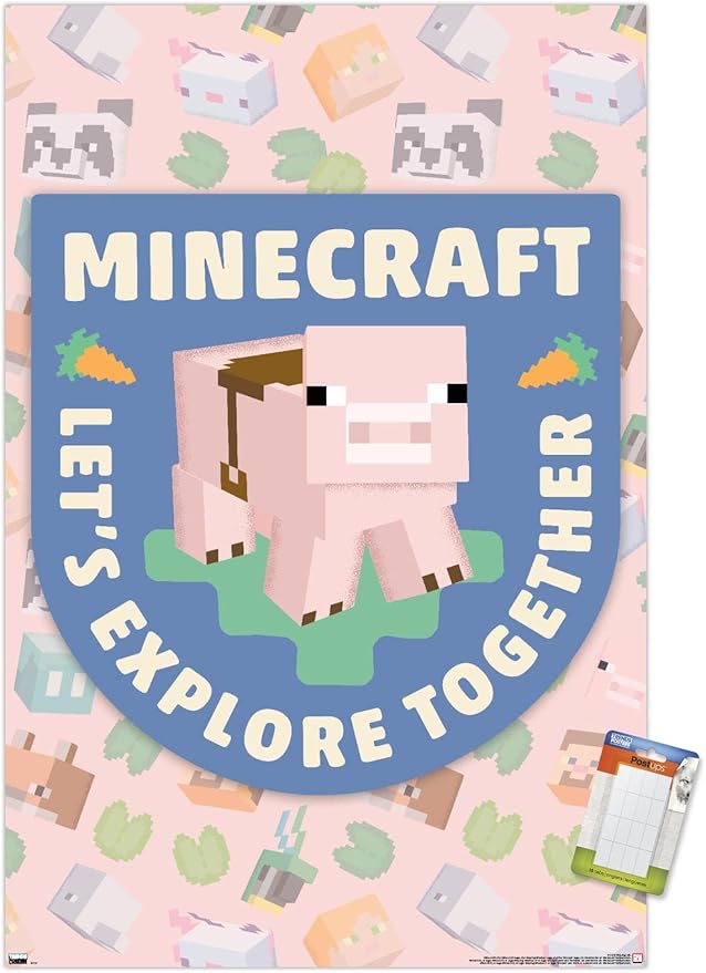 Trends International Minecraft - Let's Explore Together Wall Poster, 22.4L x 14.7W, Premium Poster & Mount Bundle