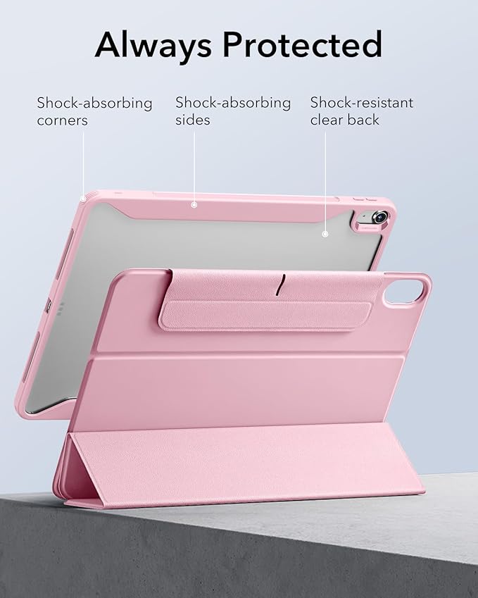 ESR for iPad Air 13 Inch Case M4/M3/M2 (2026/2025/2024) with Pencil Holder, Removable Magnetic Cover, Vertical Stand, Fully Supports Pencil Pro and Pencil(USB-C), Rebound 360 Series, Pink