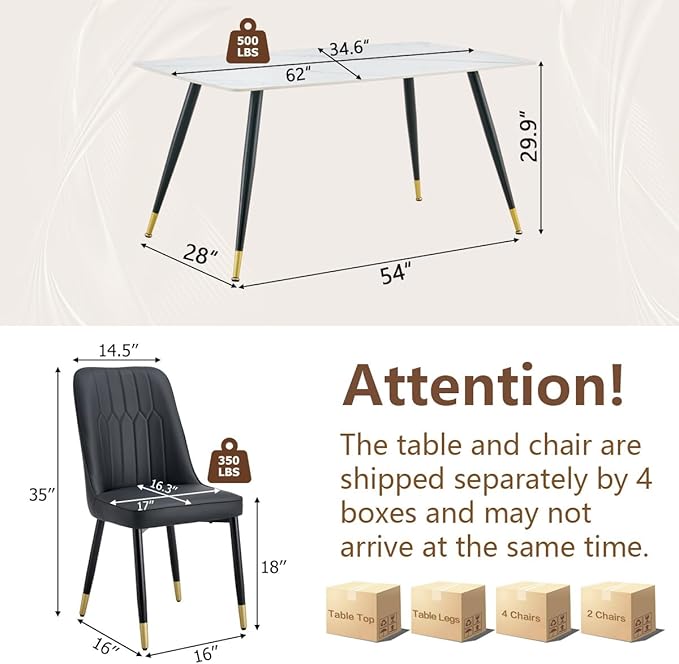 7 Piece Modern Dining Set, 62'' Sintered Stone Dinner Table for 6, 6 Chairs, Easy to Assemble