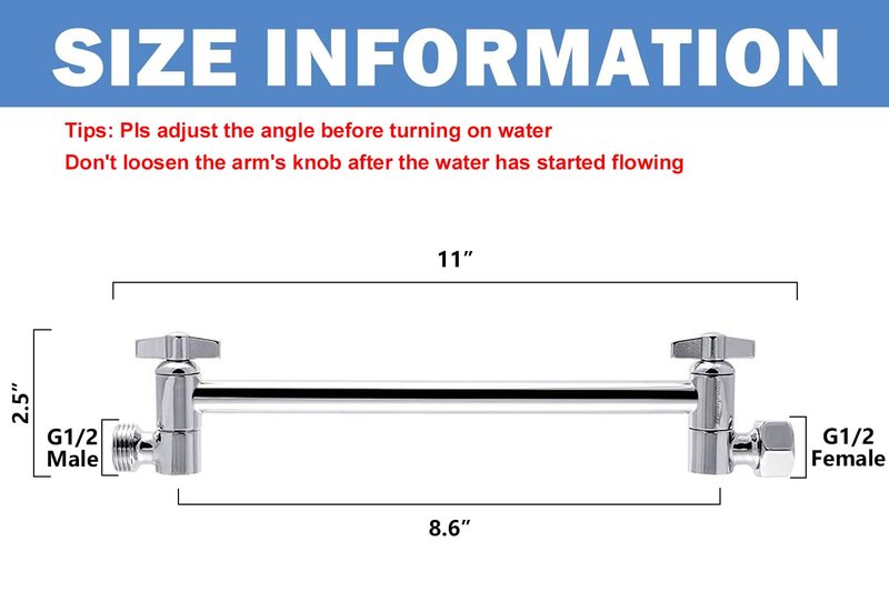 NearMoon Adjustable Shower Arm Universal Connection, Extension Arm, Adjust Angle to Upgrade Shower Experience, Easy to Install, Anti-leak (11 Inch, Chrome Finish)