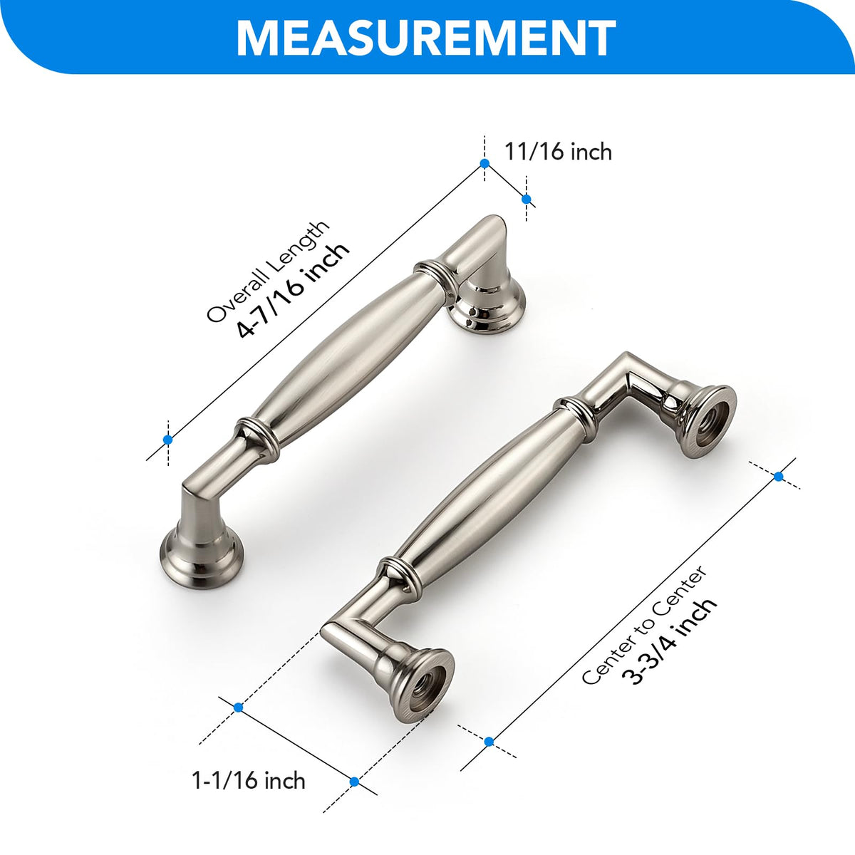 HOME EDIT 20 Pack 3-3/4 Inch Brushed Nickel Cabinet Handles Solid Zinc Alloy Pulls for Kitchen, Dresser, Closet & Bathroom Cabinets Hardware