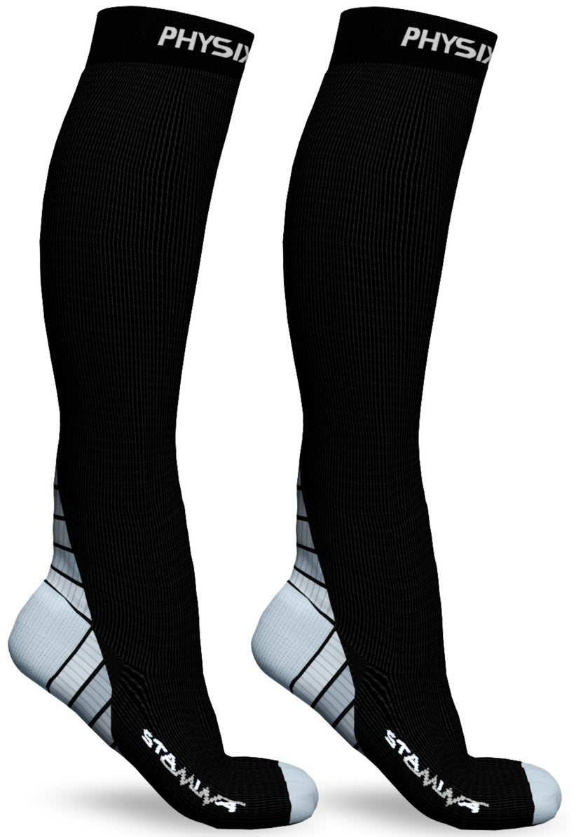 Physix Gear Compression Socks - Best Men & Womens Compression Socks for Circulation, Running, Nurses, Athletic Use Sock Compression, Blood Pressure Socks, Calcetines de Compresion, Black/Grey, XXL